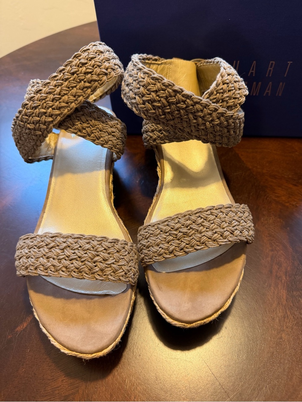 Stuart Weitzman Quantas Braided Ankle Strap Espadrille Wedge Sandals